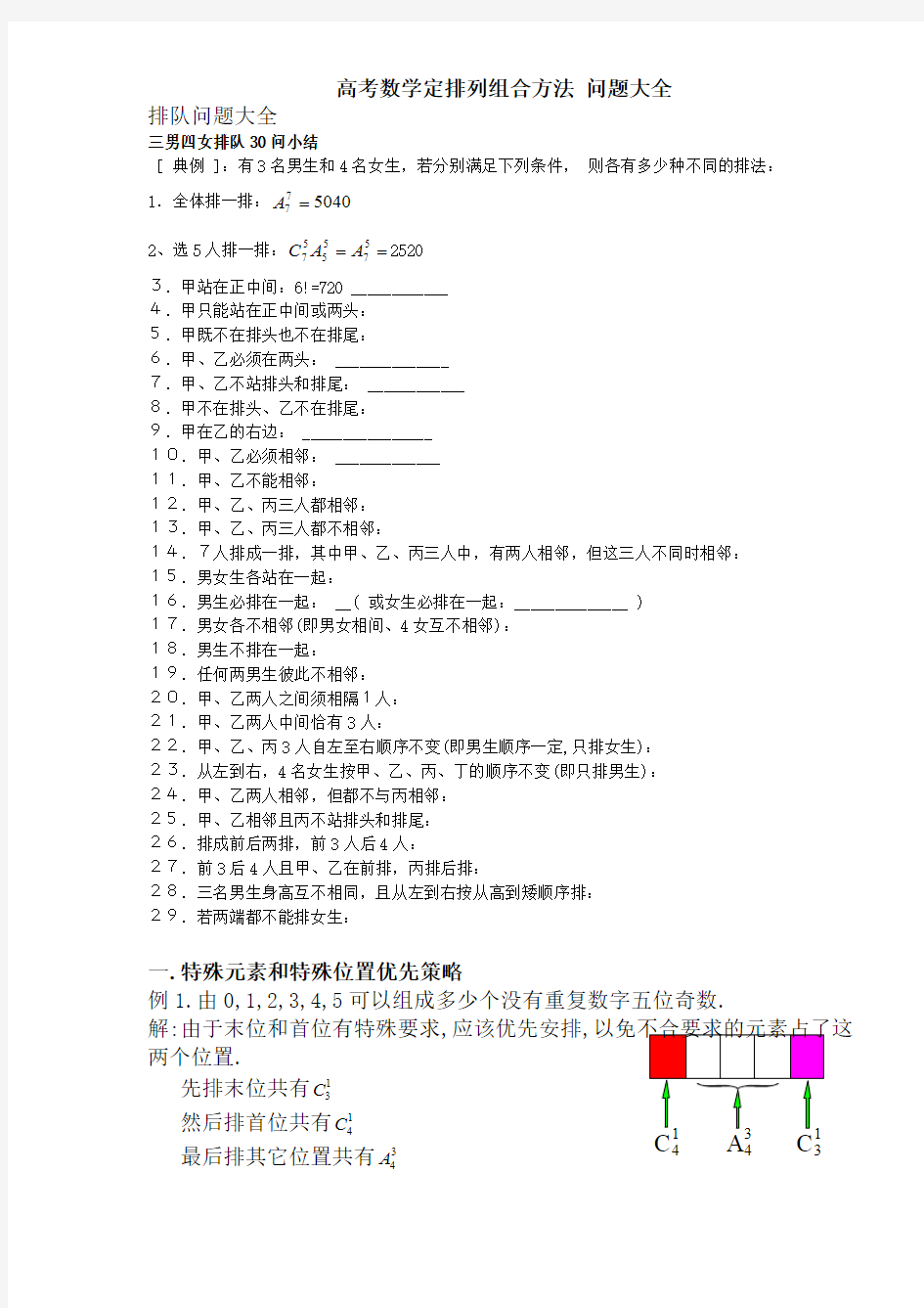 (完整版)高中数学搞定排列组合方法各种问题大全