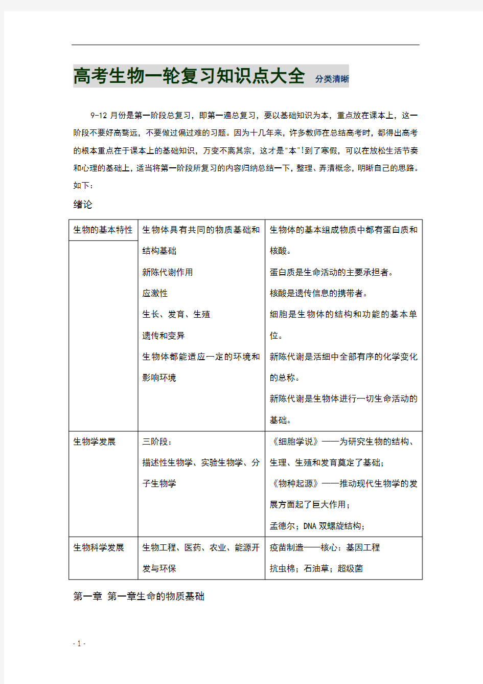 高考生物一轮复习知识点大全资料