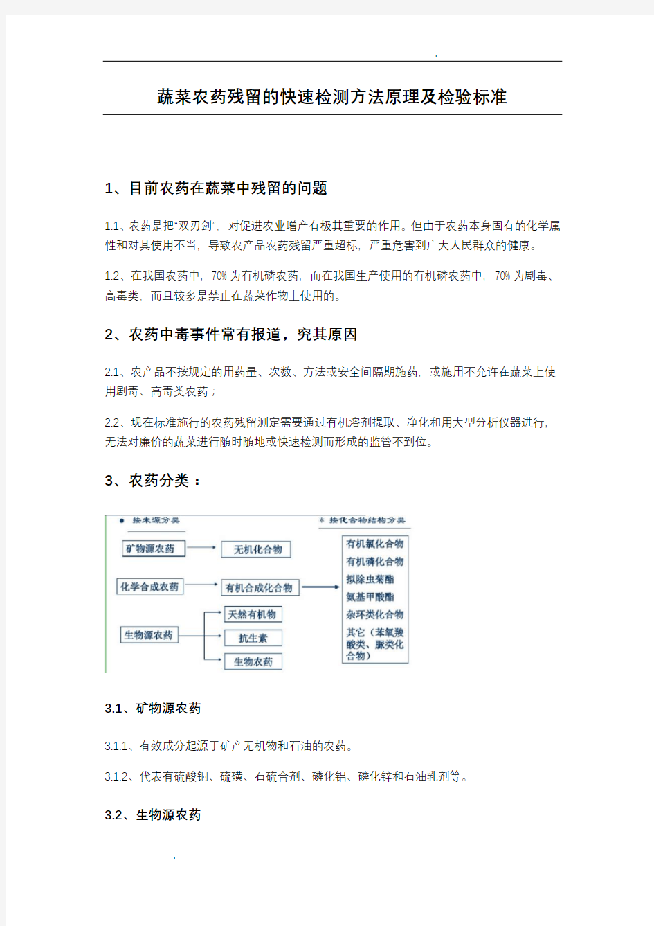 蔬菜农药残留的快速检测方法原理及检验标准