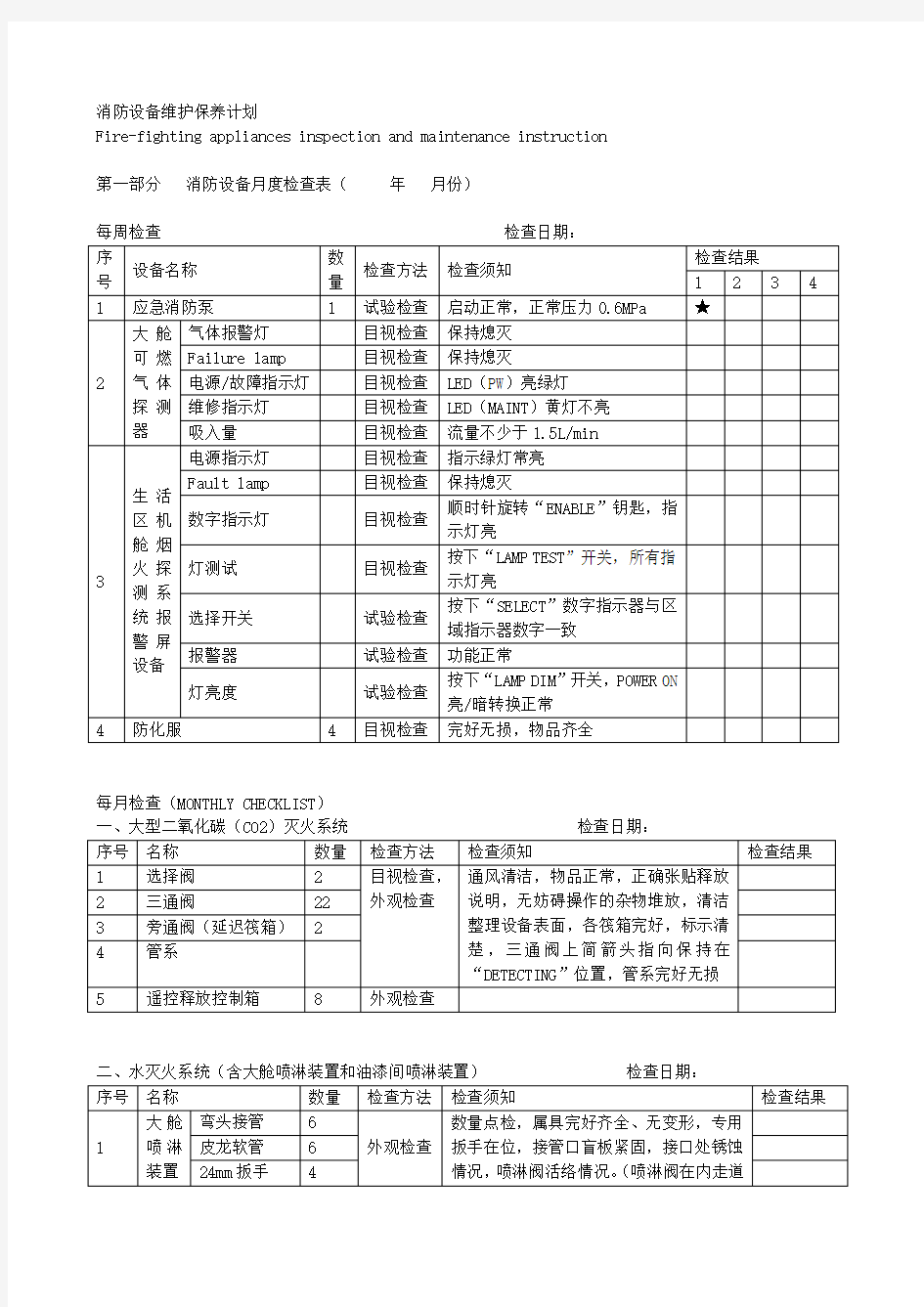 船舶消防设备维护保养计划