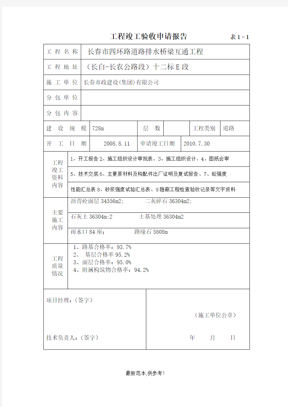 道路工程竣工验收报告最新