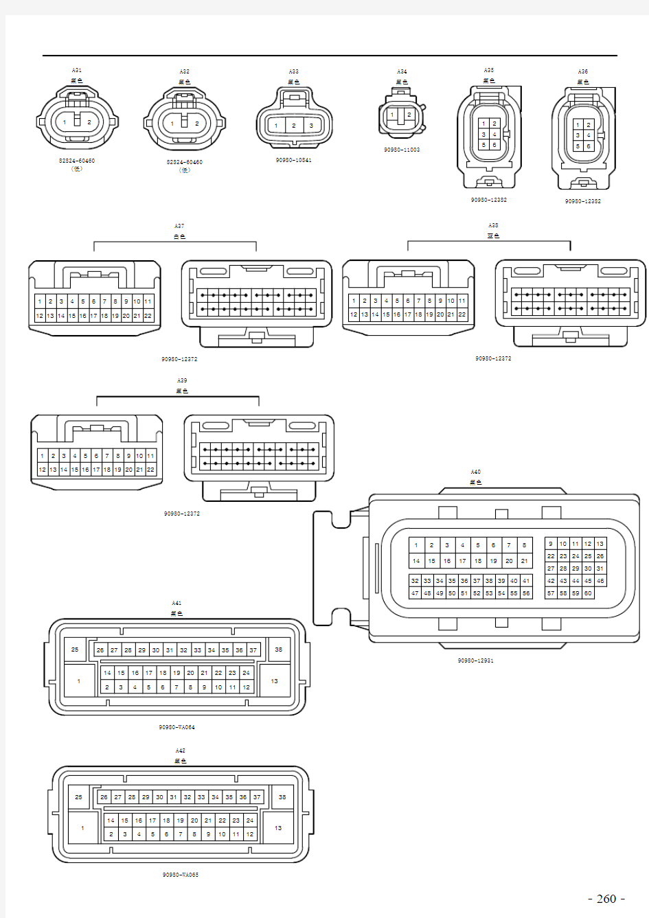 2016年一汽丰田卡罗拉维修电路图09-插接器表