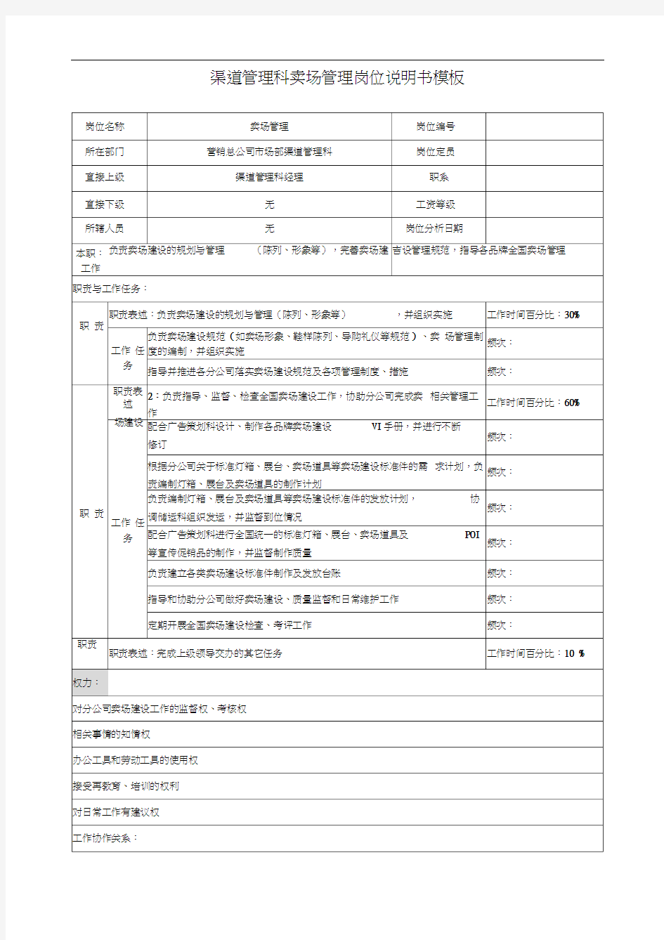 渠道管理科卖场管理岗位说明书模板