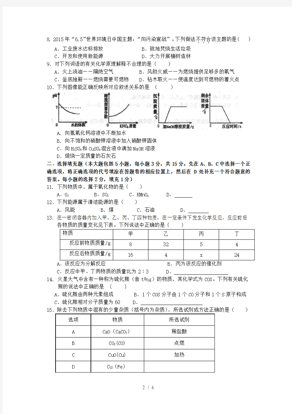 2018年江西省中考化学模拟试卷