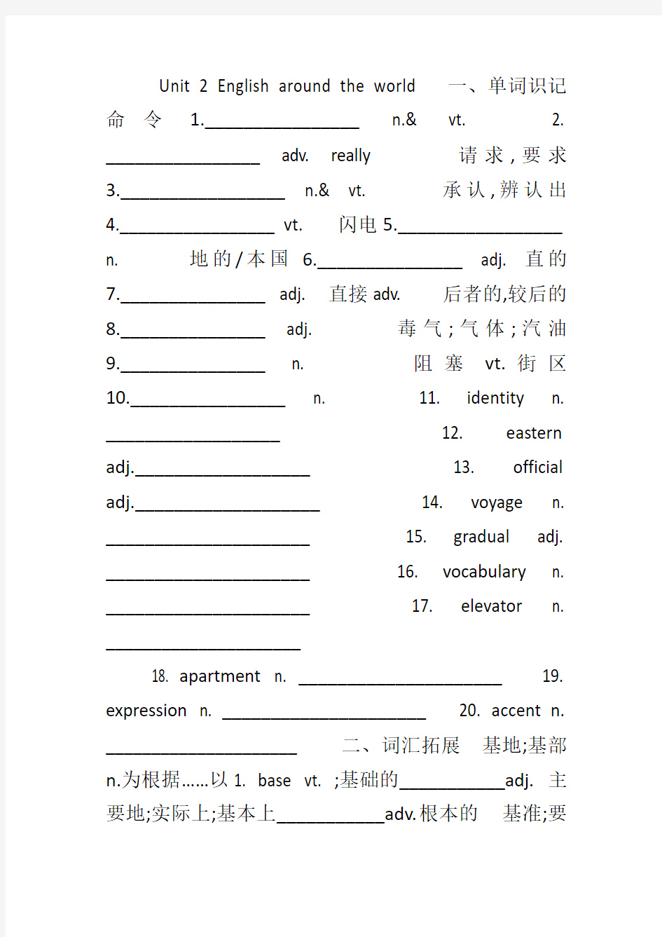 高中英语必修一Unit2知识点总结