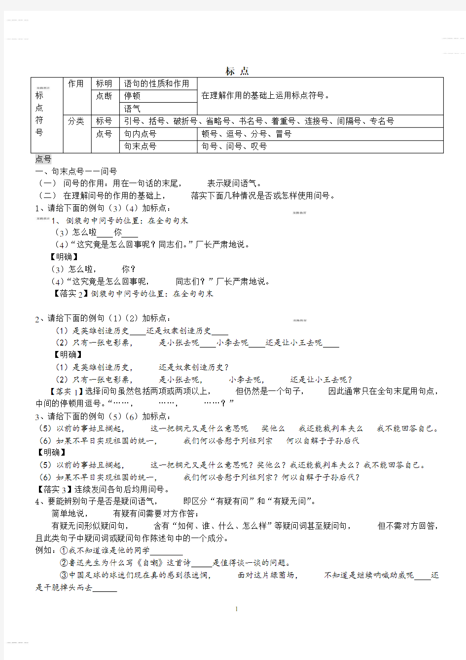 2020年高考模拟复习知识点试卷试题之高考语文标点符号教案