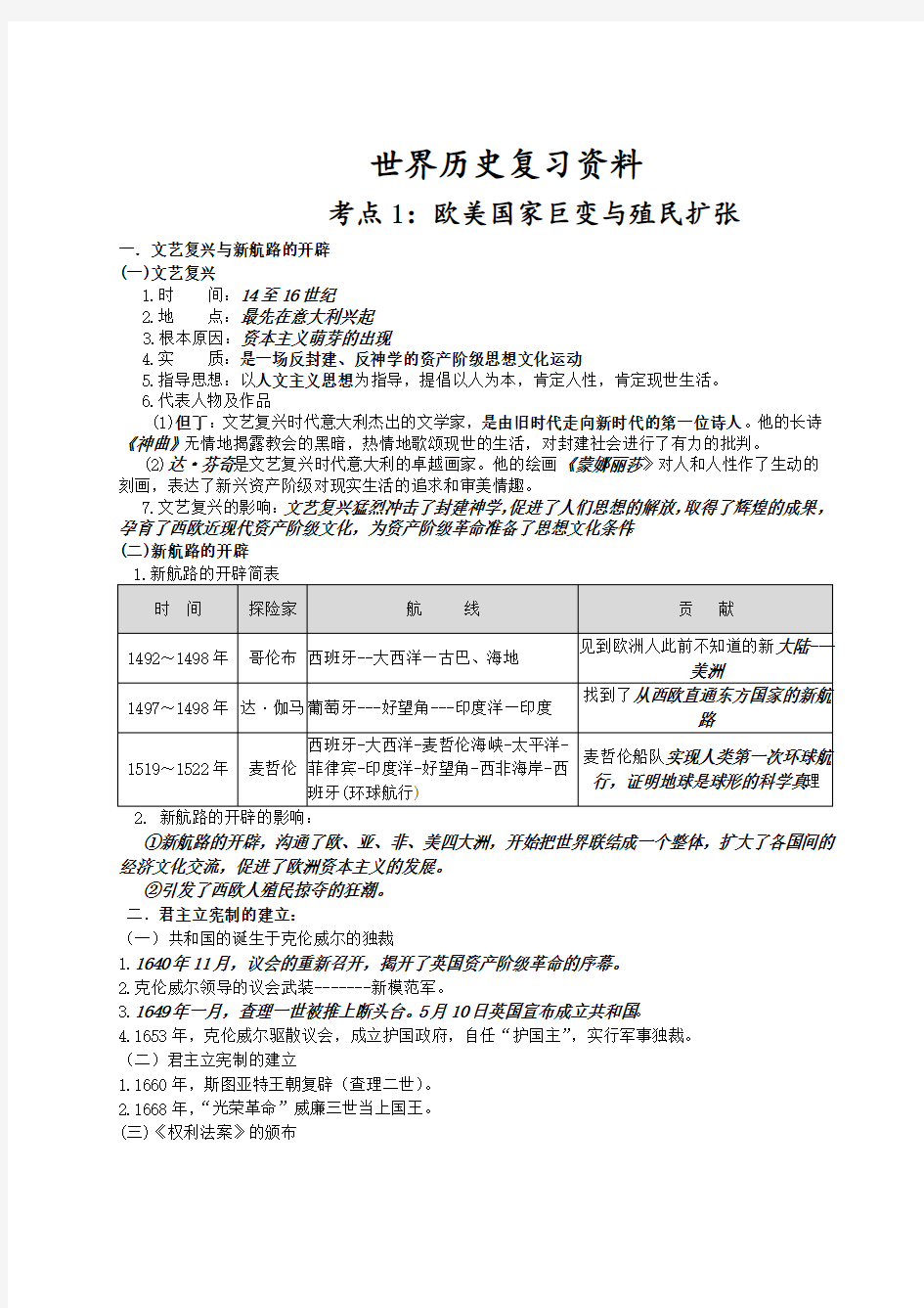 世界近现代史纯知识点复习资料(一劳永逸)讲解