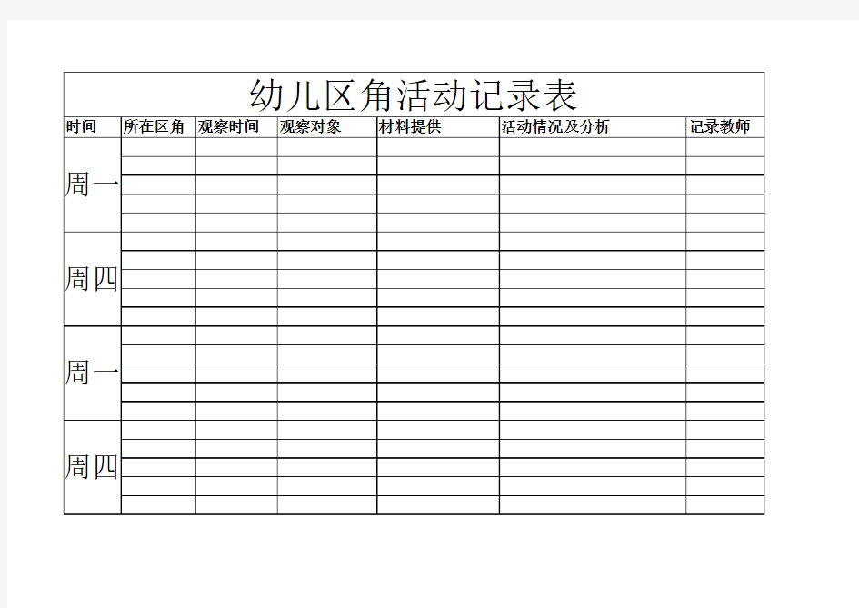 区角活动记录表
