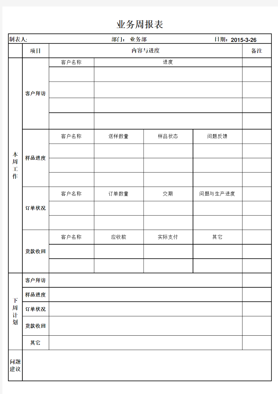 业务周报表模板