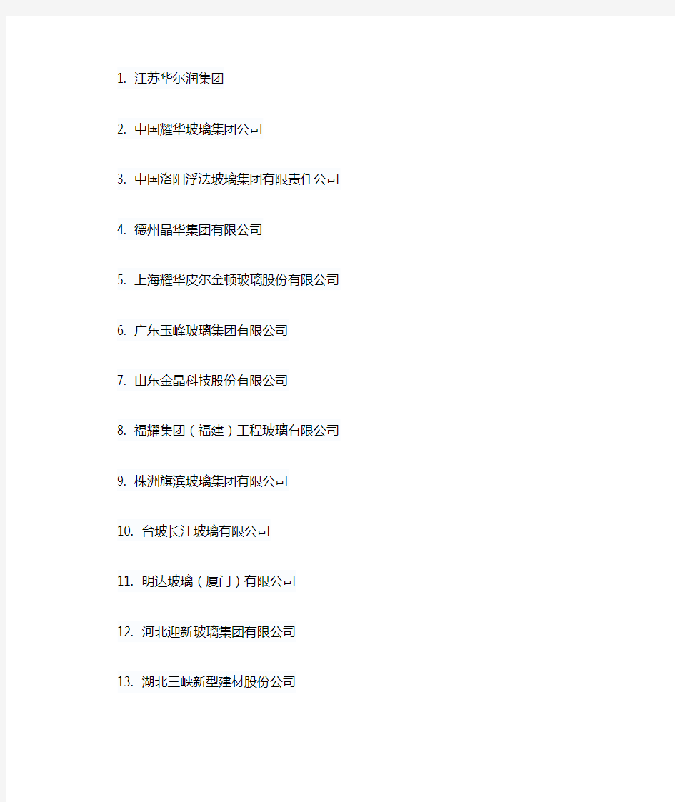 中国100强玻璃企业名单与通讯录