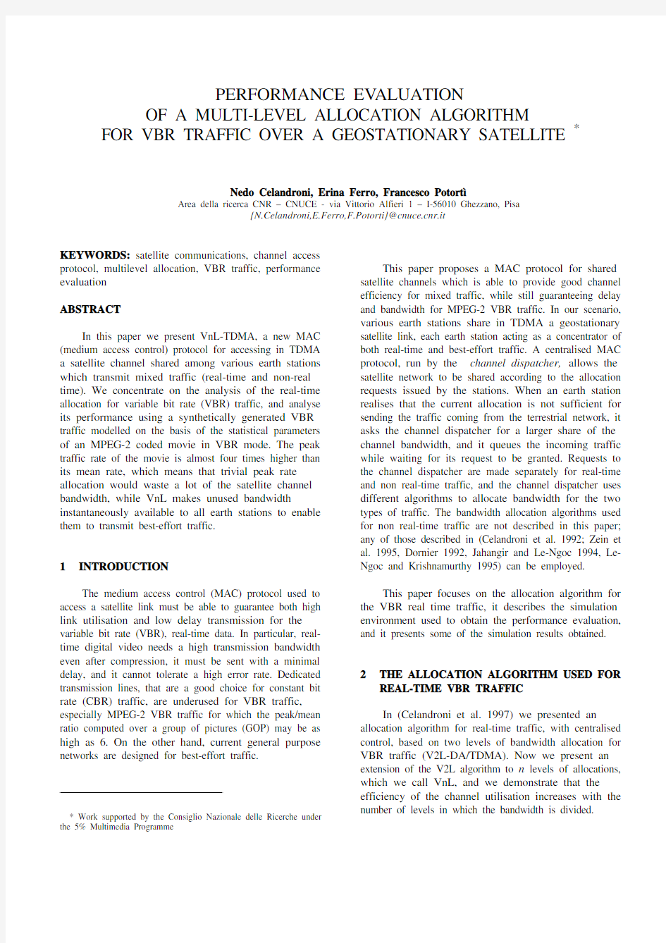 PERFORMANCE EVALUATION OF A MULTI-LEVEL ALLOCATION ALGORITHM FOR VBR TRAFFIC OVER A GEOSTAT