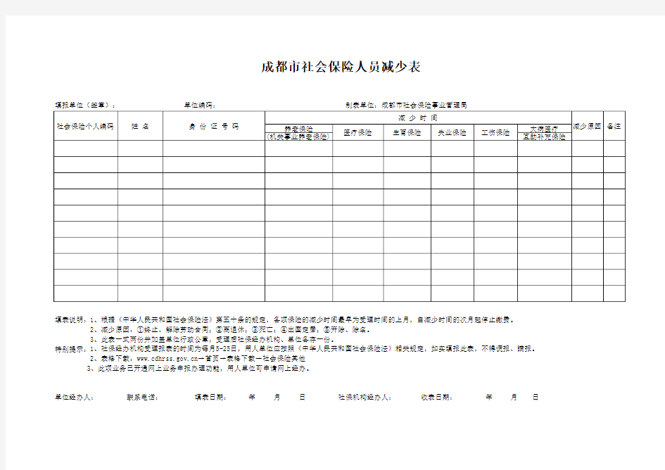 社会保险人员减少表