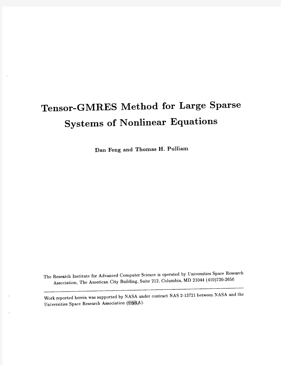 TENSOR-GMRES METHOD FOR LARGE SPARSE SYSTEMS OF NONLINEAR EQUATIONS