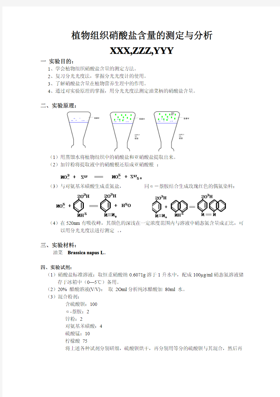 植物组织硝酸盐含量测定与分析