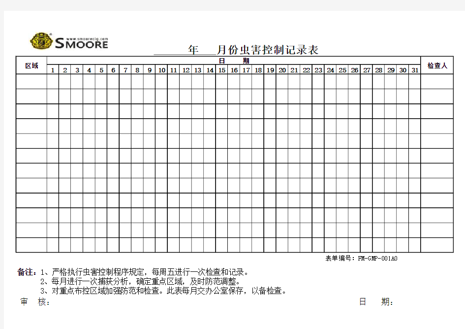 01虫害检查控制记录表