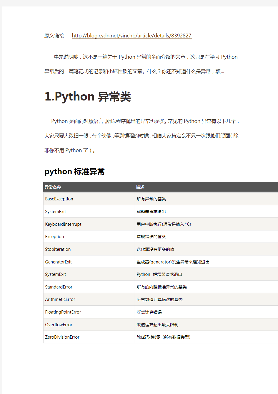 Python 错误和异常小结