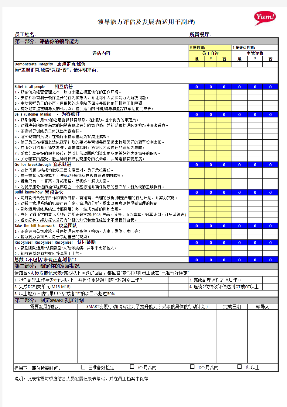 副理领导能力评估表