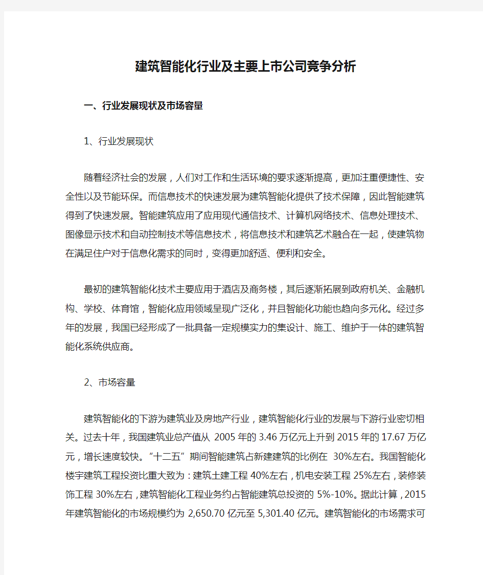 建筑智能化行业及主要上市公司竞争分析