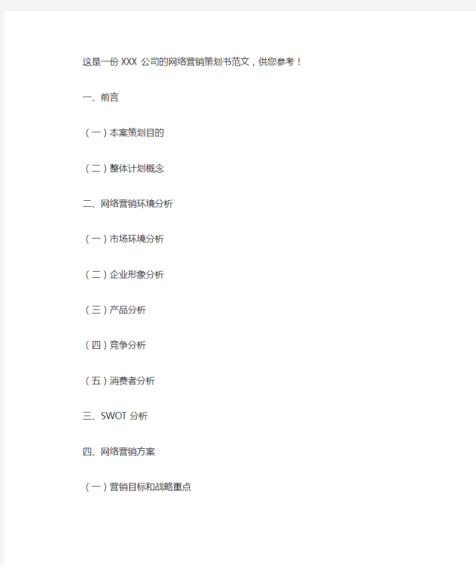 公司网络营销策划书范文