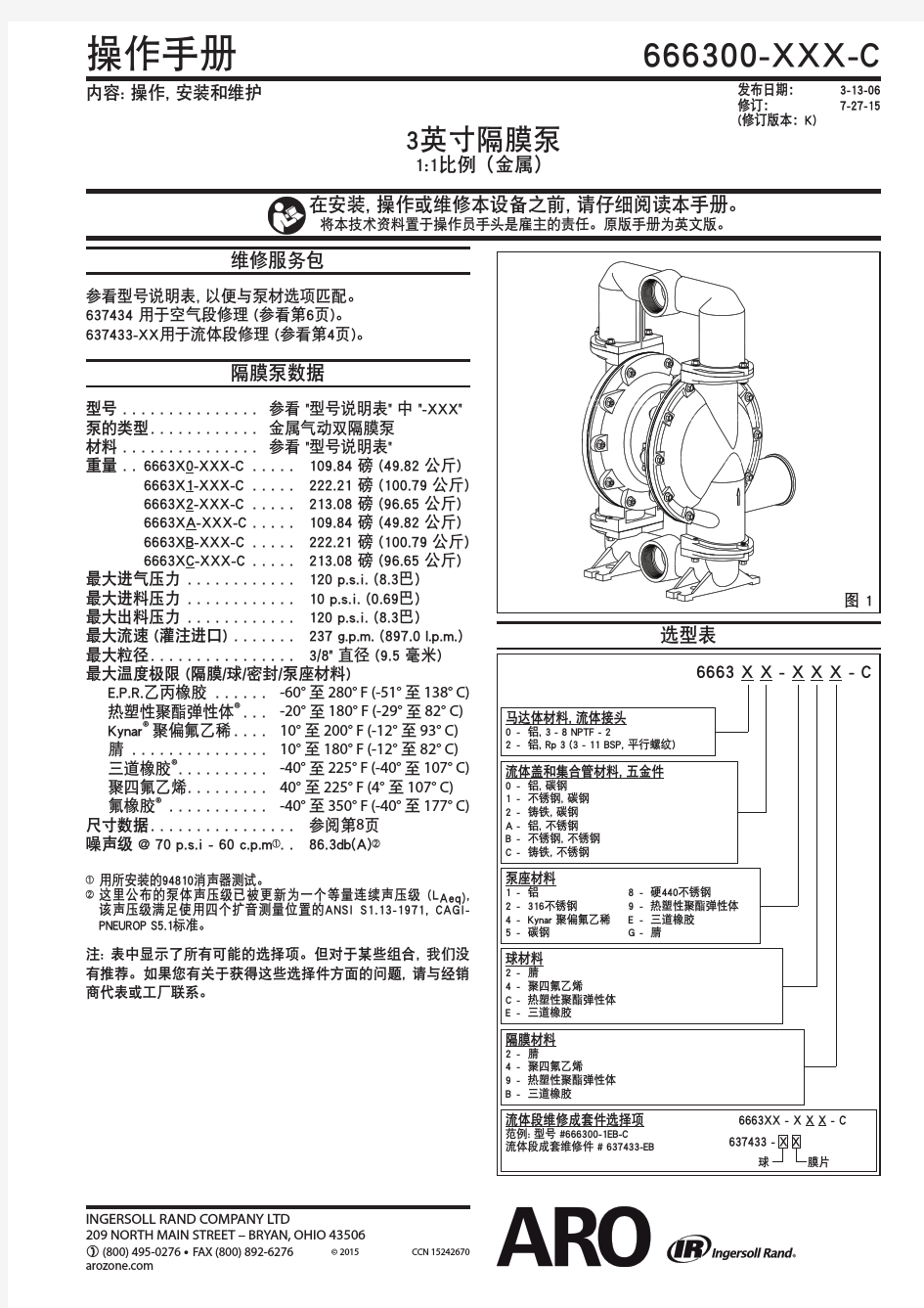 英格索兰3英寸隔膜泵操作手册