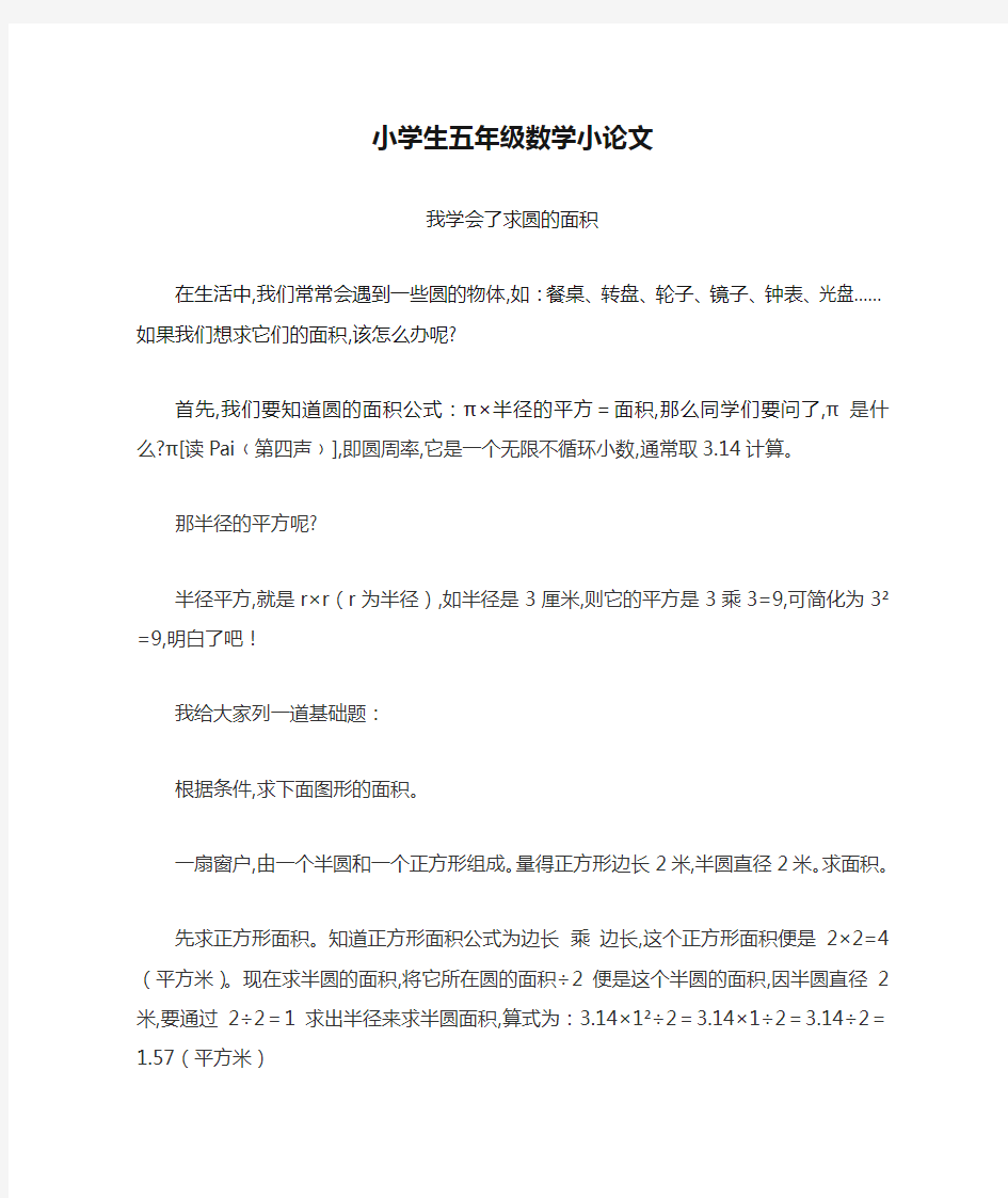 小学生五年级数学小论文