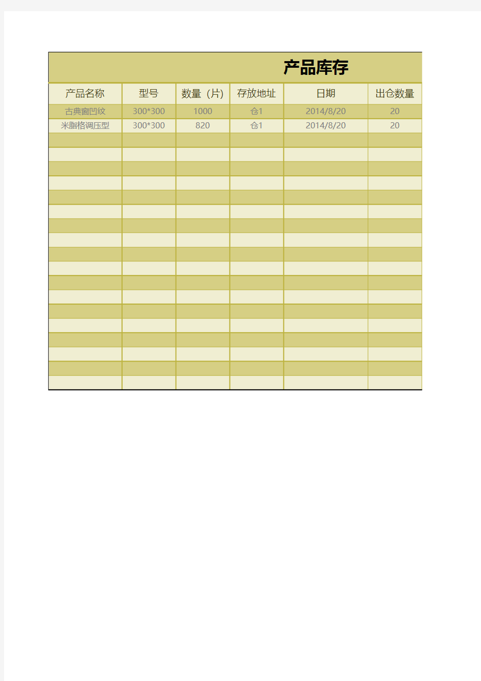 产品库存表excel模板