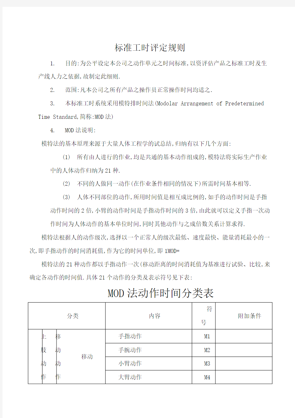 IE标准工时评定规则(mod)