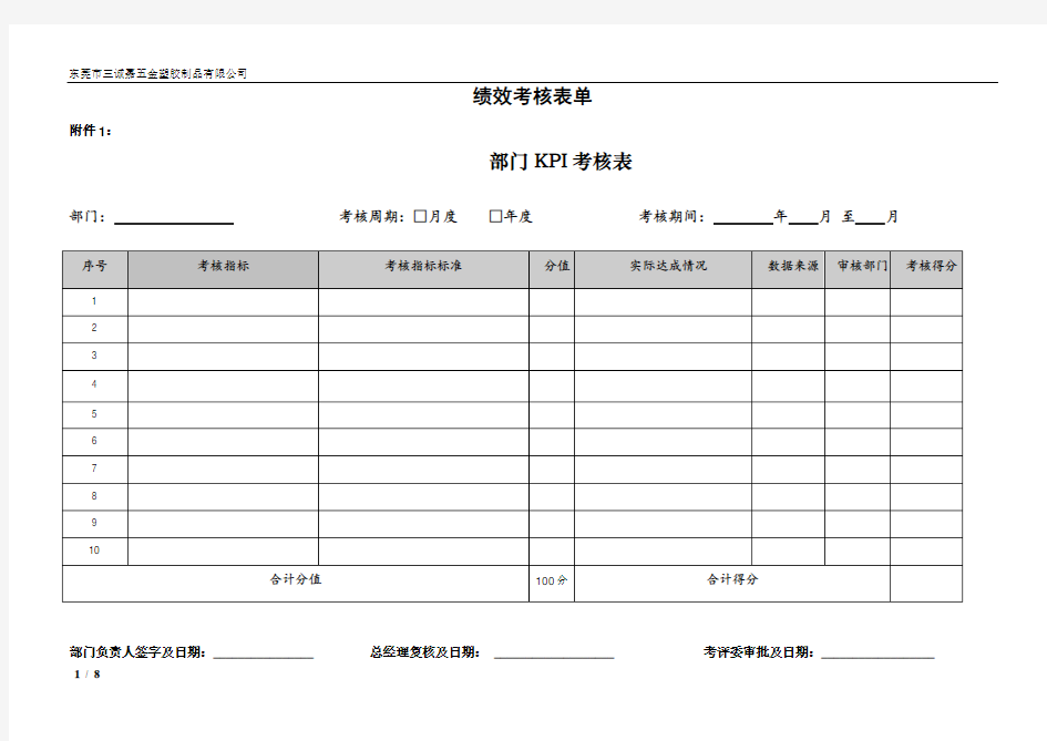 KPI考核表单