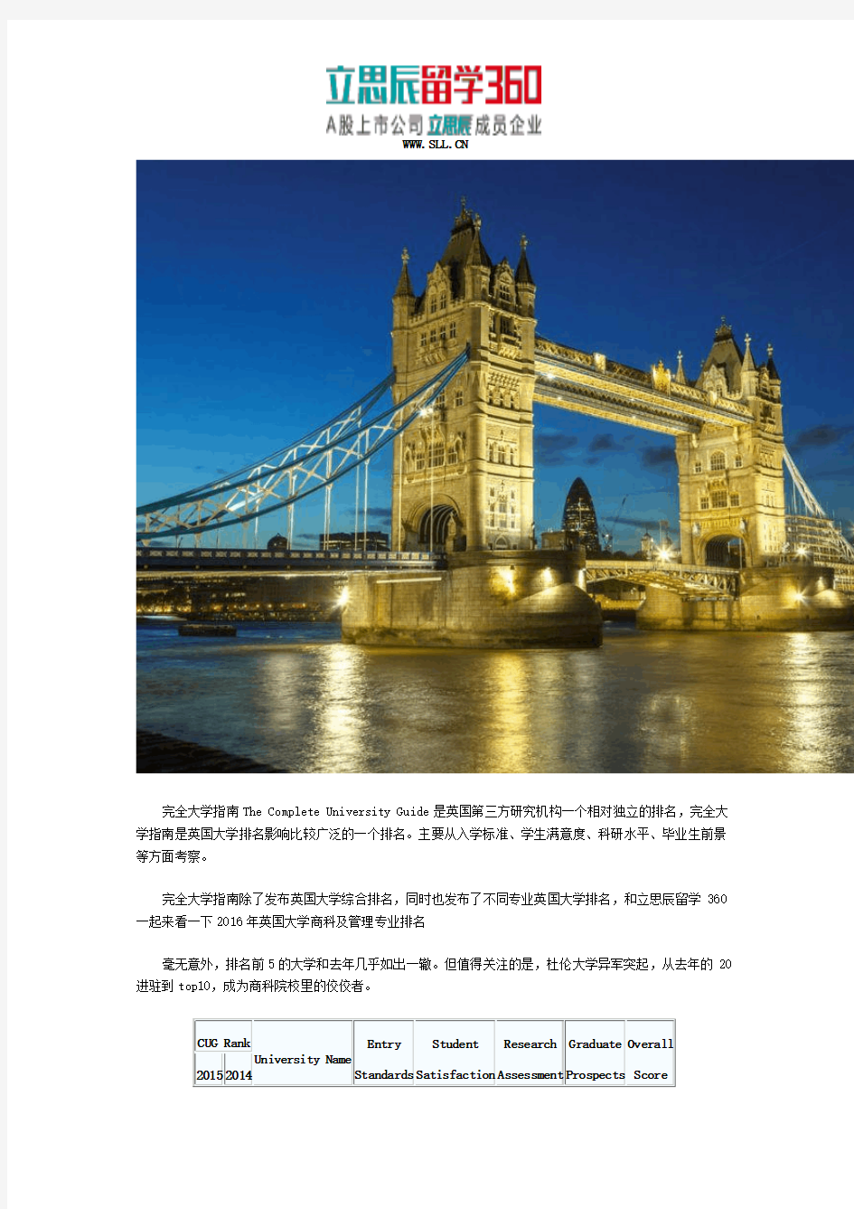 英国大学管理专业排名