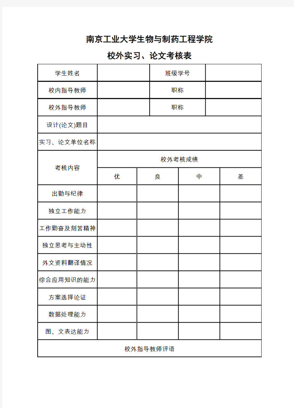 实习过程考核-南京工业大学生物与制药工程学院