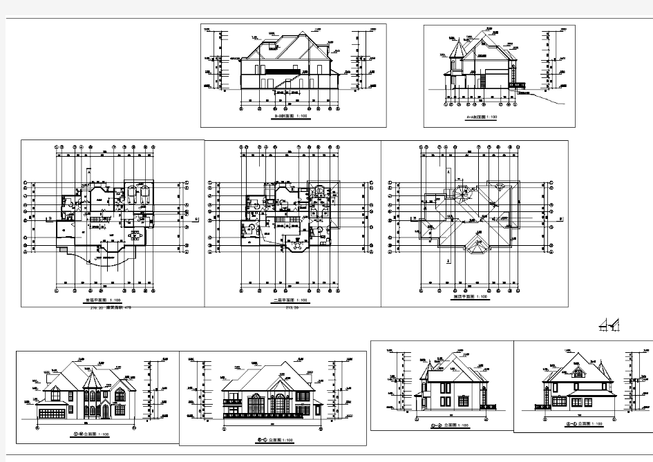 某现代别墅设计方案图纸(共9张)
