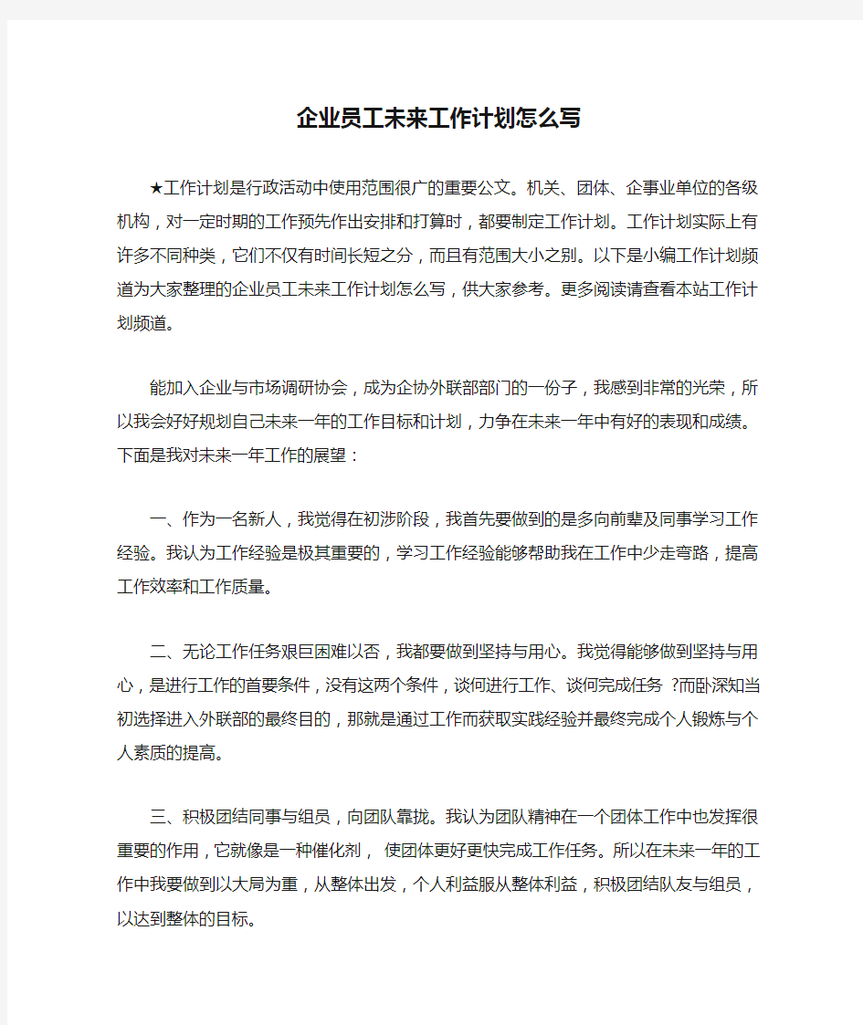 企业员工未来工作计划怎么写