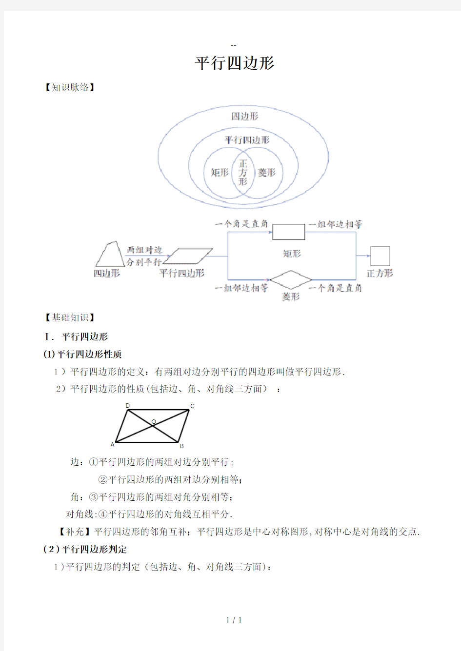 平行四边形全章知识点总结