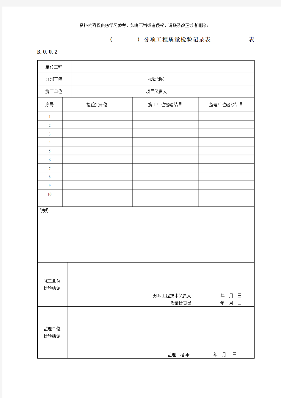 分项工程质量检验记录表观感质量样本