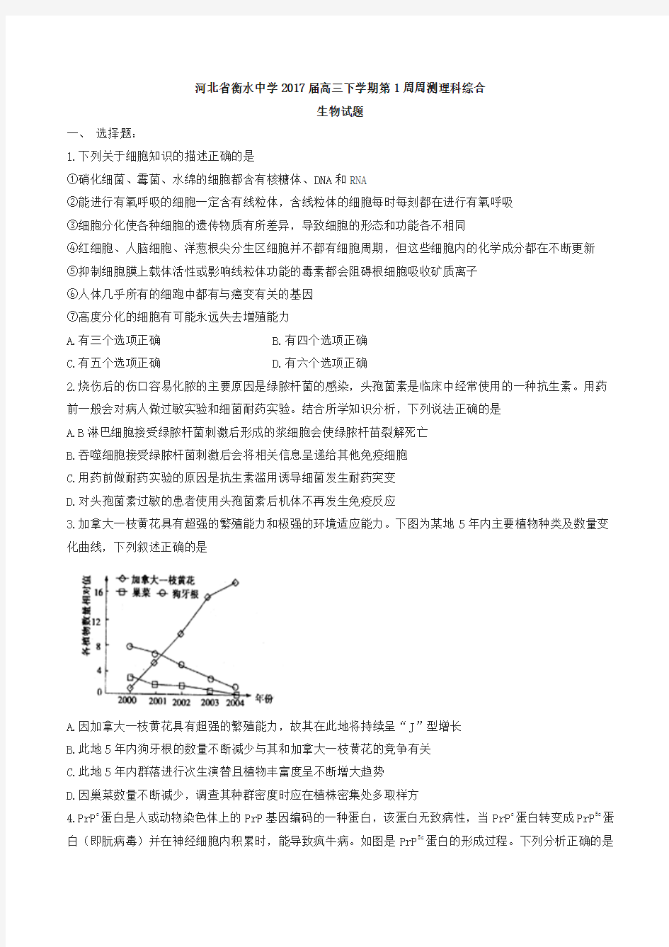 【全国百强校】河北省衡水中学2017届高三下学期第一周周测理科综合生物试题