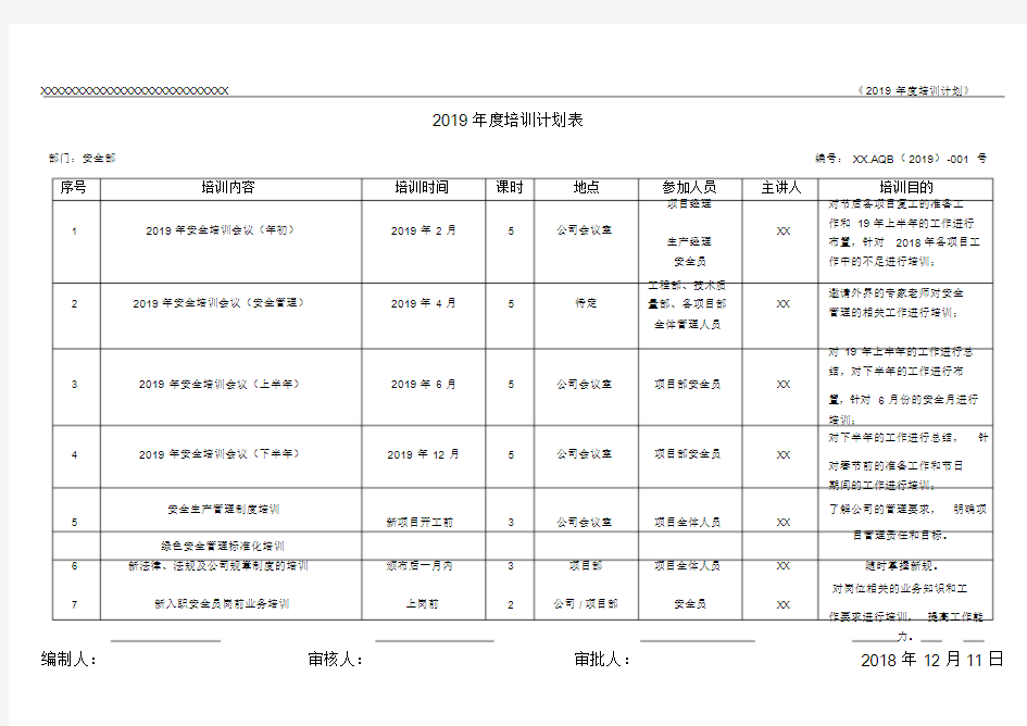 @2019年培训计划表