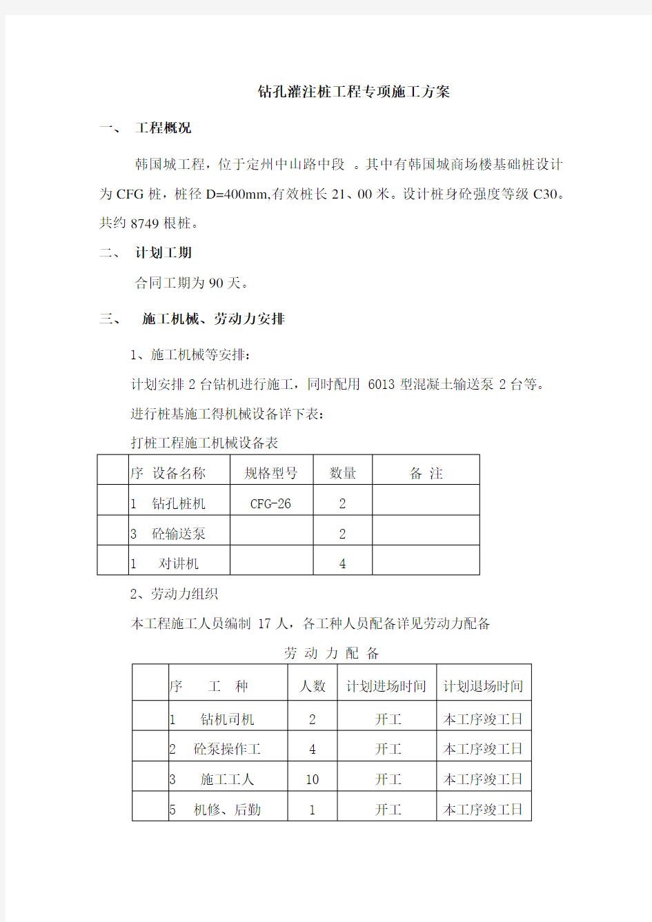 CFG桩基础施工方案施工组织设计