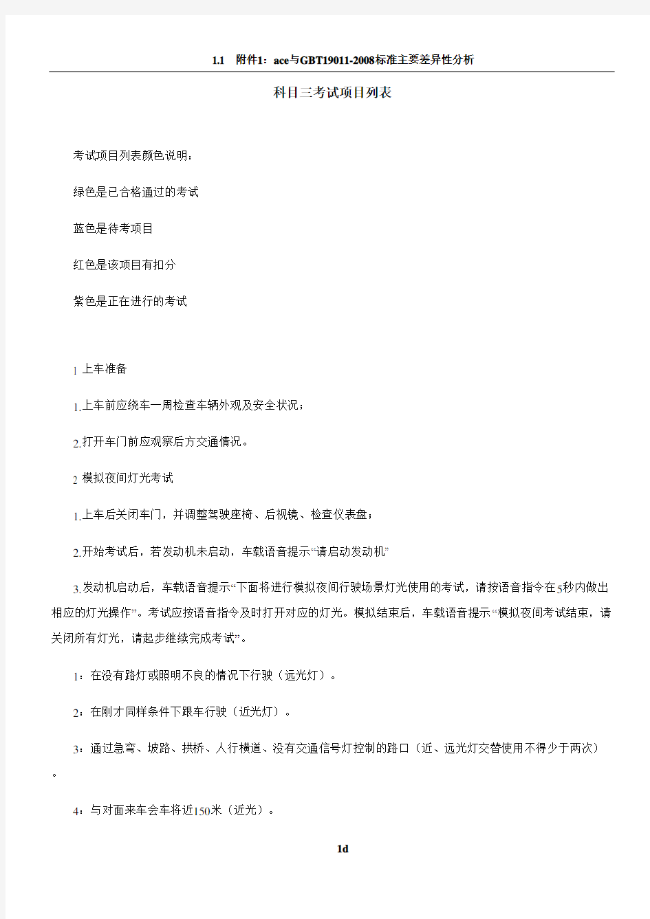 科目三考试项目列表