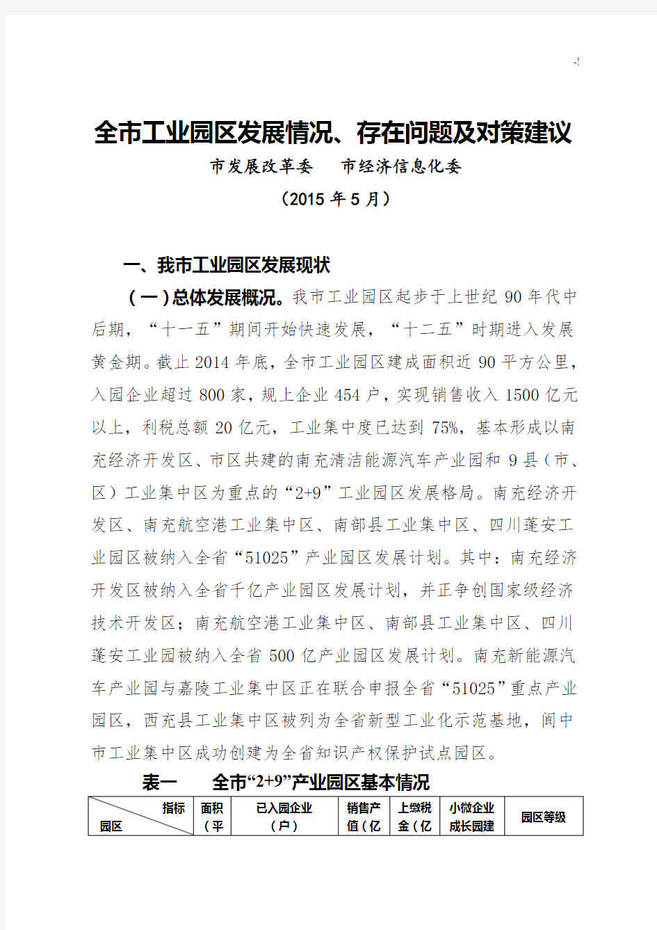 全市工业园区发展计划情况,存在问答及其对策建议