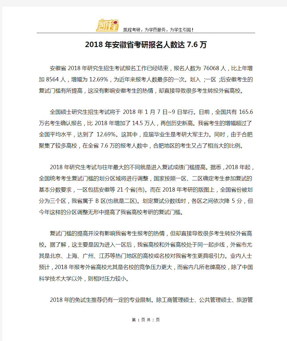 2018年安徽省考研报名人数达7.6万