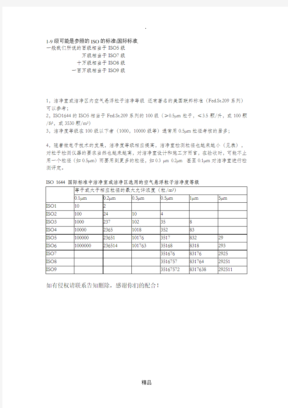 洁净度等级对照-iso洁净等级