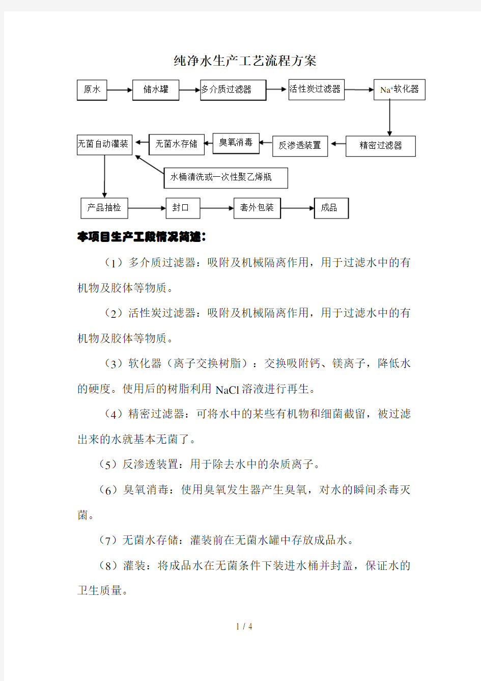 纯净水生产工艺流程方案