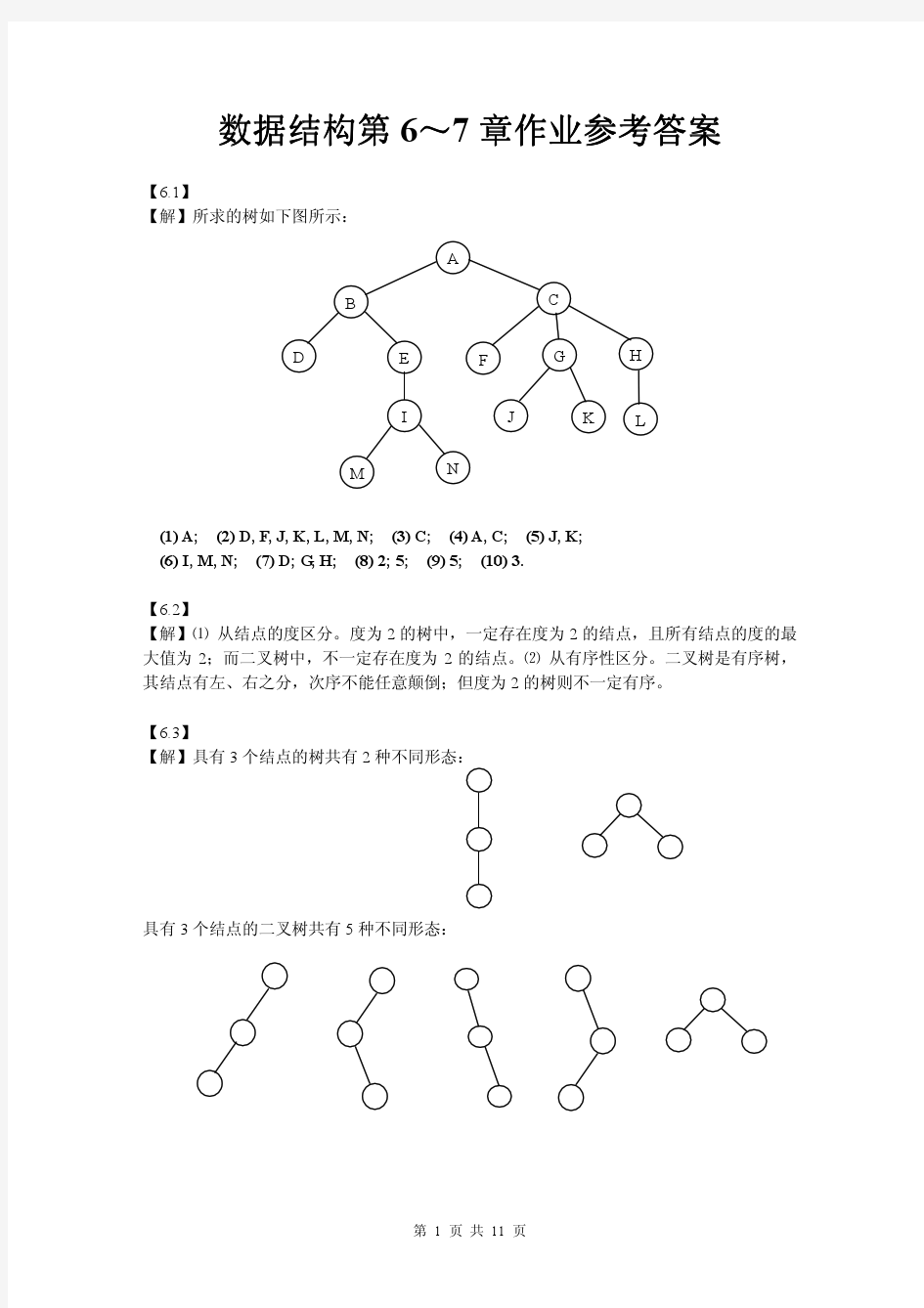 数据结构第6-7章作业参考答案