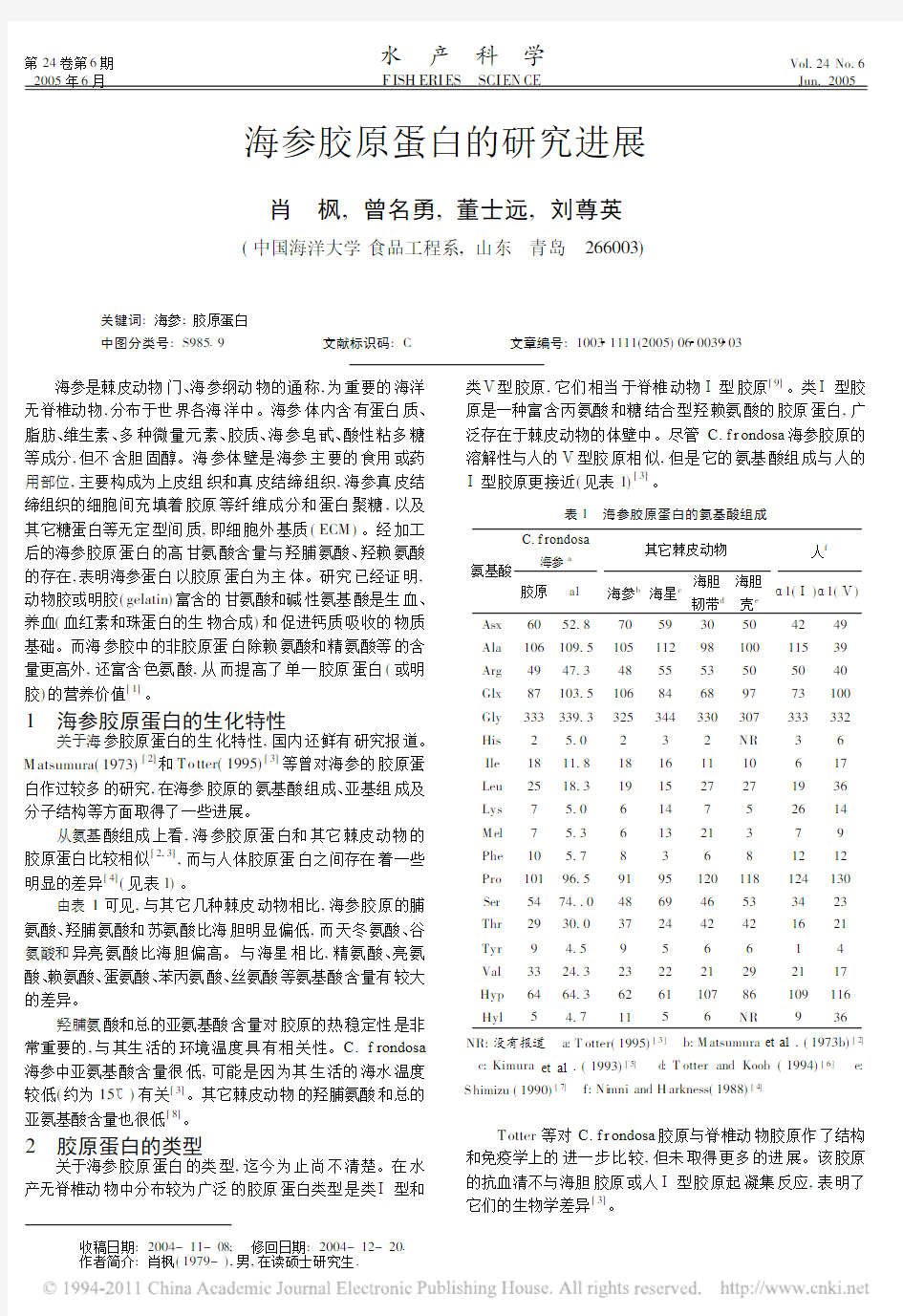 海参胶原蛋白的研究进展_肖枫