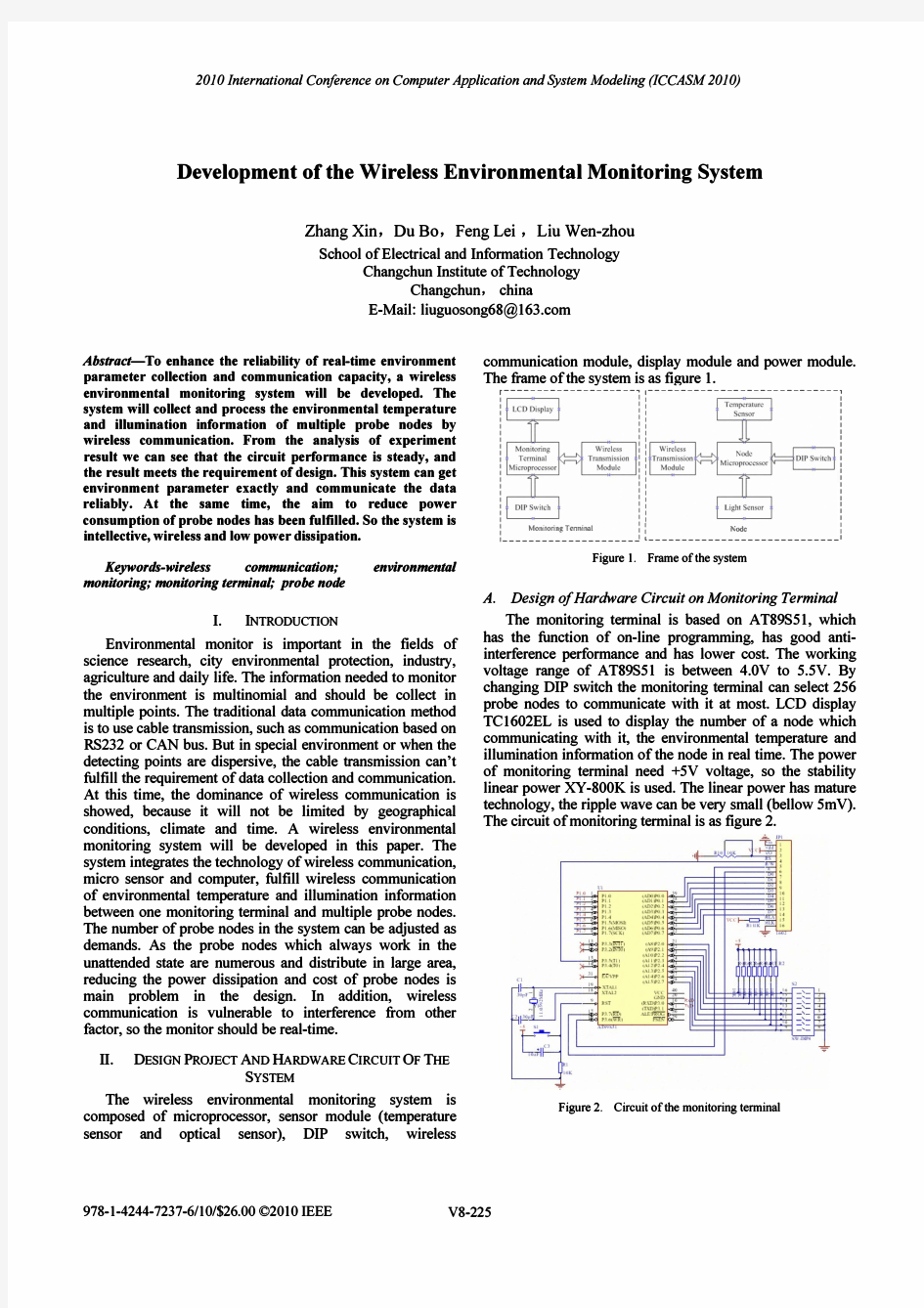 Development of the Wireless Environmental Monitoring System无线环境测试外文翻译之外文