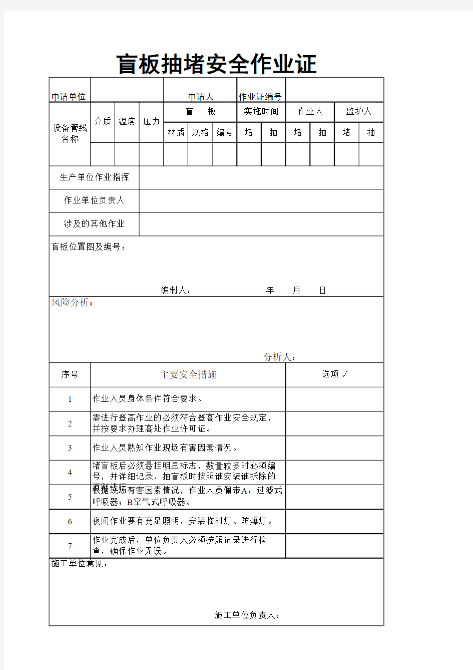 八大危险作业许可证