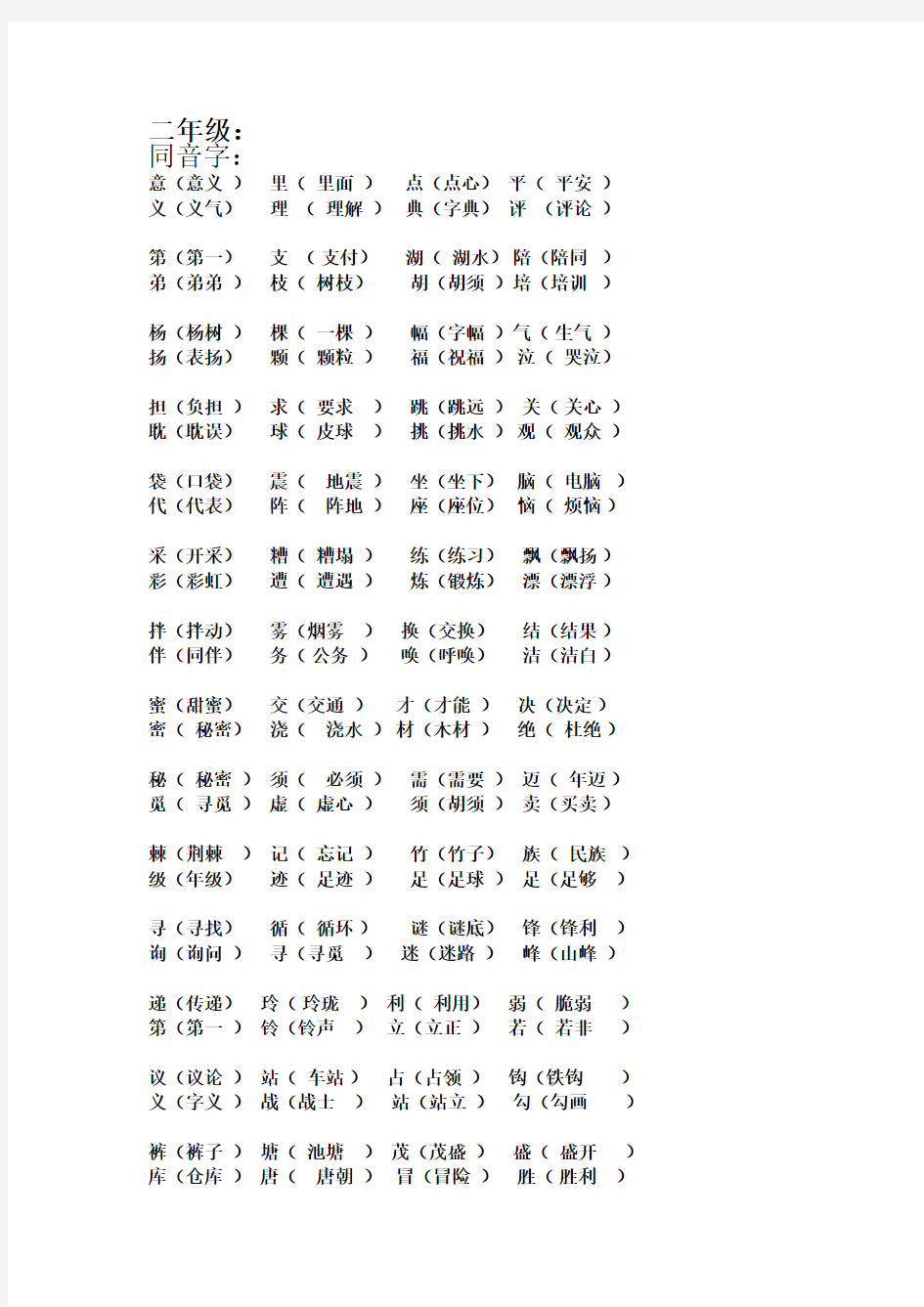 1-6年级人教版语文同音字、形近字组词