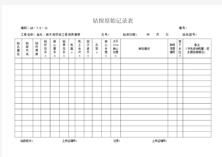 钻探地质编录表及班报表