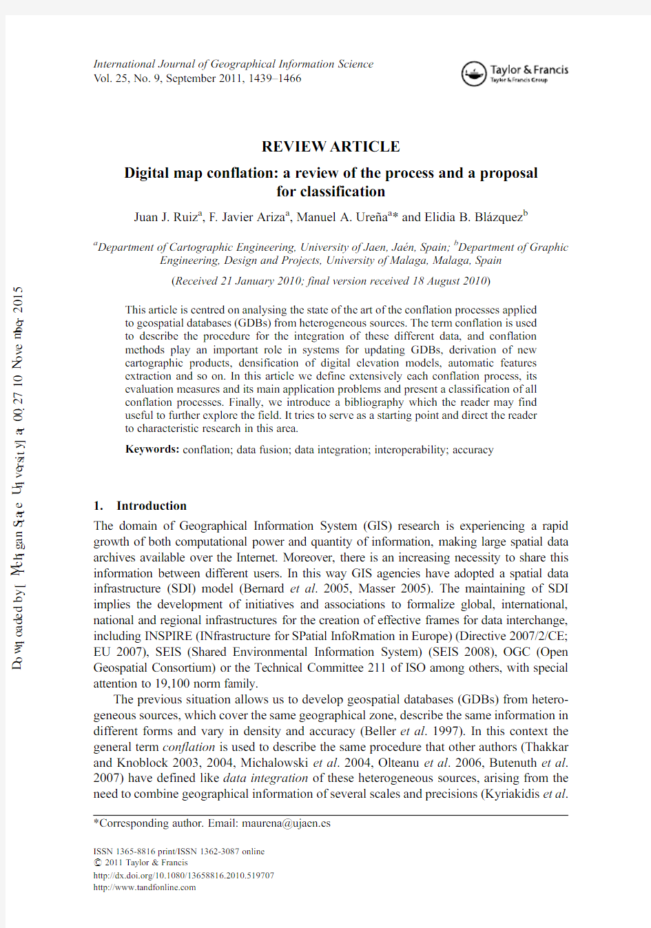 Digital map conflation  a review of the process and a proposal for classification