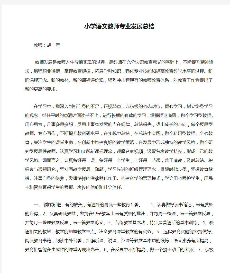 小学语文教师专业发展总结